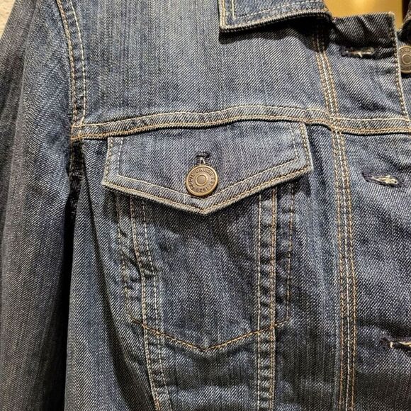 Eddie Bauer Medium Cotton Blend Blue Denim Jacket Preppy Casual Trucker Style - Picture 7 of 15